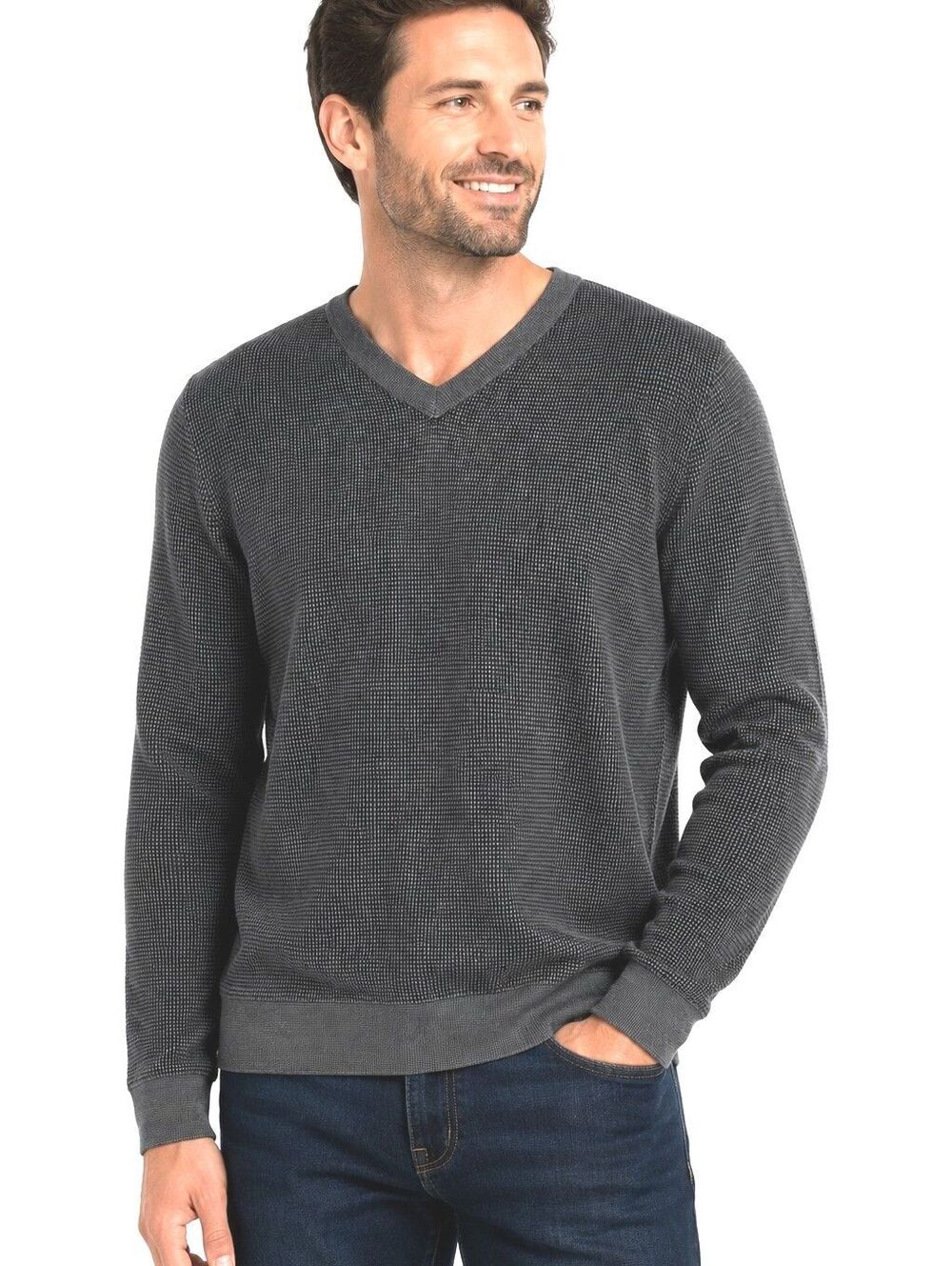 Cloudveil Men's Waffle Knit Thermal Sweater Charcoal Gray V-Neck Size XXL